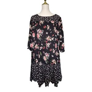 Fat Face Emilie Spring Floral Black 3/4 Sleeve‎ Smock Tunic Dress size 10 38